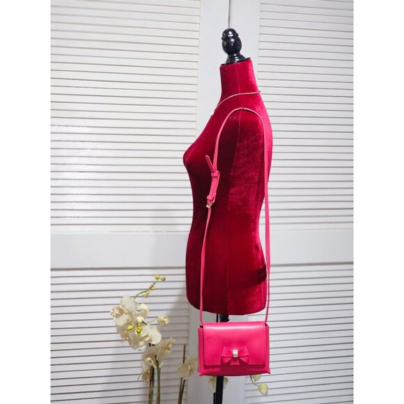 Ted Baker Women's Fuchsia Leather Angiee Bow Detail Shoulder Bag Size Small 2173 - Picture 4 of 12